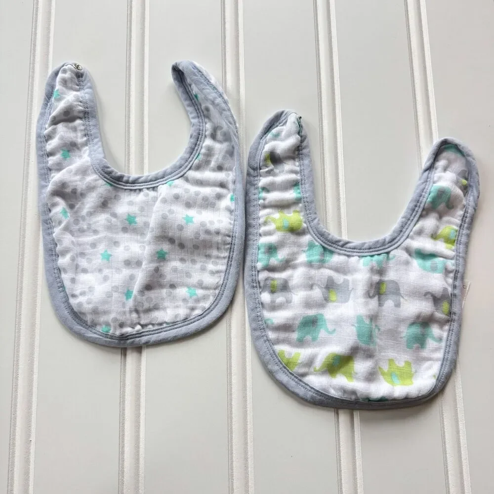 Set of 2 Ideal Baby by aden & anais Cotton Bibs | Elephants and Polka Dots